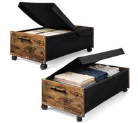 Wooden Under Bed Storage Box with Lid,2 Pack Underbed Storage Drawers 75*42*27.5cm Large Storage Containers with Lockable Wheels ,Dual-sides Handles, For Clothing,Slippers,shoes,Books,Toys,Files