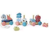 Wooden Under the Sea Pull Along Train, Ocean Theme Stacking Toy for Toddlers