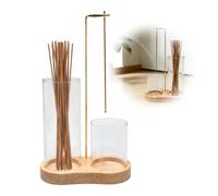 Wooden Upside Down Incense Holder, Incense Stick Holder with Glass Ash Catcher, Anti-Ash Flying Upgrade Design, Suitable for Yoga Meditation Spas Family Relaxation Tea Rooms (Natural Wood Color)
