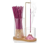 Wooden Upside Down Incense Holder with Removable Pink Mountain Ash Cup & Small Vase Function, 30 Rose Scent Incense Sticks, for Meditation Yoga Spa Zen Decor & Gifts