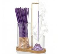 Wooden Upside Down Incense Holder with Removable Purple Mountain Ash Cup & Small Vase Function, 30 Lavender Scent Incense Sticks, for Meditation Yoga Spa Zen Decor & Gifts