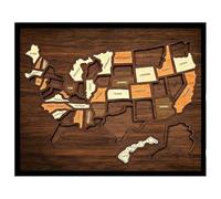 Wooden USA Map Puzzle, 30 x 25 cm / 11.8 x 9.8 in USA Travel Map with Separate State Pieces, Multi-tone Wood Grain Geography Learning Present for Travelers, Home Office Decor