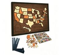 Wooden USA Maps Puzzle Multi-Purpose Landmarks Cork Travel Map Interactive Geography Learning Toy for Home Decor Remarks
