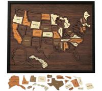 Wooden USA Travel Map Puzzle,12 X 10Inch USA 50 States Interactive Map Puzzle with Elements Sticker & Pins Jigsaw Detachable for Home Kitchen Office Couples & Families Gift