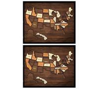 Wooden USA Travel Map Puzzle, United States Journey Tracker Maps Pin Board-3D American Landmarks Jigsaw Puzzle Home Classroom Wall Art Decor for Couple Family(2pcs)