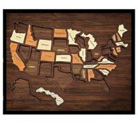 Wooden USA Travel Map Puzzle, United States Journey Tracker Maps Pin Board-3D American Landmarks Jigsaw Puzzle Home Classroom Wall Art Decor for Couple Family(1pcs)