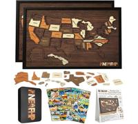 Wooden USA Travel Map Puzzle, United States Journey Tracker Maps Pin Board for Traveling with Elements Sticker, Rv Vacations Home Classroom for Couple Family Art Home Decor (2Pcs)
