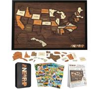 Wooden USA Travel Map Puzzle, United States Journey Tracker Maps Pin Board for Traveling with Elements Sticker, Rv Vacations Home Classroom for Couple Family Art Home Decor (1Pcs)