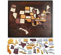Wooden USA Travel Map Puzzle, United States Journey Tracker with Removable 50 State Pieces, Wall Art Decor for Home Office, Interactive Pin Board Gifts for Couples Families RV Travel, 12 x 10 Inch