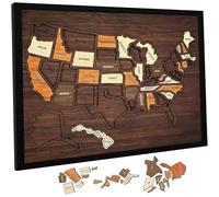 Wooden USA Travel Map Puzzle with 50 States Removable Pieces, Journey Tracker Map Pin Board for Travels Memories, Wall Art Home Decor