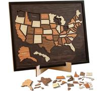 Wooden USA Travel Map Puzzle with Stand, United States Journey Tracker Map Puzzle Pin Board for Us Traveling Rv Vacations Home Classroom Wall Art Home Decor for Couple Family (12 * 10in)