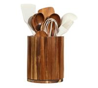 Wooden Utensil Holder - 360° Rotating Kitchen Utensil Organizer | Wooden Countertop Storage Grid for Cooking Spoons, Forks, Knives, Cutlery