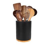 Wooden Utensil Holder - 360° Rotating Storage Rack | Kitchen Cutlery Holder | Wooden Cooking Knives Storage Rack Organizer for Kitchen Counter Countertop Spoon Forks Silverware Cutlery Utensils Organ