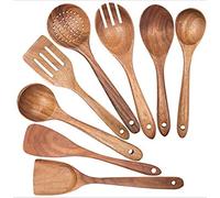 Wooden Utensils Natural Teak Cooking Utensils Set Nonstick Pan Large Kitchen Cooking Utensil Wooden Spatula, Spoon, Colander, Salad Fork for Cooking Set of 8