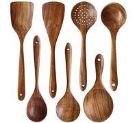 Wooden Utensils Set for Kitchen, Messon Handmade Natural Teak Cooking Spoons Wooden Spatula for Nonstick Cookware (7 Sets)