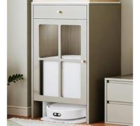 Wooden Vacuum Robot Cleaner Cabinet with Drawers, Slab Countertop, Glass Doors; Pre-Installed Baseboard for Easy Water Changes