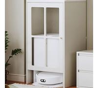 Wooden Vacuum Robot Cleaner Cabinet with Drawers, Slab Countertop, Glass Doors; Pre-Installed Baseboard for Easy Water Changes