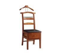 Wooden Valet Stand - Solid Wood Floor-standing Coat Hanger and Hat Rack with Trouser Bar and Shoe Bench for Bedroom, Office, or Hotel