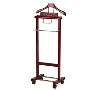 Wooden Valet Stand with Shoe Rack - Easy to Move Suit Hanger for Shirts, Pants & Ties - Wine Red, 40x34x123cm - Stylish Bedroom nizer & Space Saver