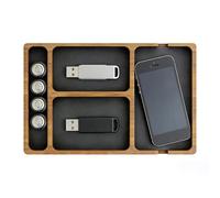 Wooden Valet Tray , Men Bedside Organiser with Multi Compartments , Desktop Storage Presents for Him , Bedside Table Organiser for Storing Mobiles Phone Headphones Keys and Small Accessories in Homes