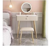 Wooden Vani Table with Adjustable LED Mirror Upholstered Stool & Metal Legs for Smals Green 50 x 40 x 80 cm - Slish Makeup Desk Set