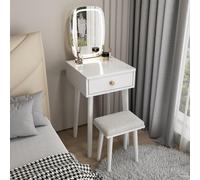 Wooden Vanity Table with Mirror Drawer & Chair SpaceSaving Makeup Desk for Bedroom LEDLit Modern Furniture White Dressing Table for Girls & Women