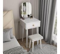 Wooden Vanity Table with Mirror SpaceSaving Makeup Desk with Storage Drawer & Stool White Bedroom Furniture No Lighting Included Ideal for Small Spaces