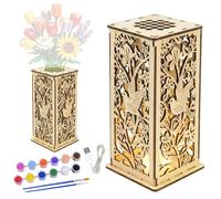 Wooden Vase for Lego Flowers Bouquet - Wooden Puzzle Vase with LED light & Acrylic Paint Display Stand for Lego Bouquet Hollowed Bird Design Vase for Lego Daffodils Sunflower Rose Tulips