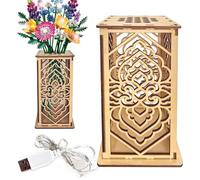 Wooden Vase for Lego Flowers,Display Stand for Lego botanicals,Cool Geometric Hollow Pattern Vase,Gift for Flower Lovers (Wood)