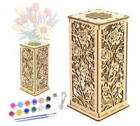 Wooden Vase for Lego Flowers - Display Stand for Lego Flower Bouquet with LED light/Acrylic Paint,Puzzle Vases Cool Artistic Carving Vase with Hollow Pattern for Flowers Lovers Roses Sunflowers (A)