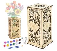 Wooden Vase for Lego Flowers - Display Stand for Lego Flower Bouquet with LED light/DIY Acrylic Paint,Puzzle Vases Cool Artistic Carving Vase with Hollow Pattern for Flowers Lovers Roses Sunflowers