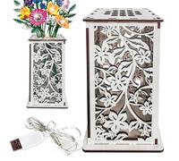 Wooden Vase for Lego Flowers ，Display Stand for Lego Flower, Cool vase with Hollow Flower Pattern，Gift for Flower Lovers (White)