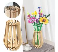 Wooden Vase for Lego Flowers - Flower Vase Puzzle for Lego Flower Bouquet - Display for Lego Roses Flowers Sunflower Tulips Lotus (A)