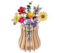 Wooden Vase Kit for Lego Roses Cherry Blossom Sunflower Tulips Daffodils Lotus Cute Flower Vase for Lego Bouquet Arrangement Home Decoration for Women Adults（Natural
