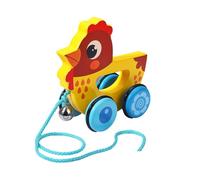 Wooden Vehicle Push & Pull Toy Stacking Toy For Boys Girls Walk-A-Long Gifts Pulling Cart Outdoor Play Wooden Pull Chicken