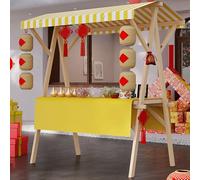 Wooden Vendor Booth With Canopy, Foldable Portable Market Stall Cart, Foldable Wooden Market Display Stand, Portable Outdoor Sales Stall for Night and Early Market, Lockable Wheels Candy Ven
