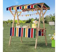 Wooden Vendor Booth With Canopy, Foldable Portable Market Stall Cart, Foldable Wooden Market Display Stand, Portable Outdoor Sales Stall for Night and Early Market, Lockable Wheels Candy Ven