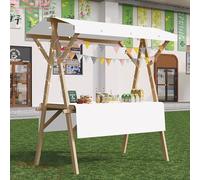 Wooden Vendor Cart for Events Selling Food, Portable Market Stall Display Stand for Outdoor Vendor, Hot Dog Cart for Sale Toy/Ice Cream/Sweets(White/B,W/150cm(59"))