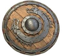 Wooden Viking Shield with Dragon Design - Handcrafted Medieval Round Battle Shield & Wall Décor for Cosplay Brown