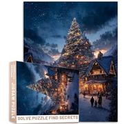 Wooden Village Christmas Tree Puzzle Snowy Night Gathering 1000 Piece Cozy Scene Adults 27x20 Inches Challenging Family Activity Games Colorful DIY Craft Puzzle for Home Decor Gifts