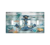 Wooden Vintage Retro Anchor Nautical Theme 4 Gang Light Switch Cover Plate Quad Toggle Wall Plate Decorative Switch Electrical Faceplate for Home Office Art Wall Decor