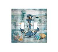 Wooden Vintage Retro Anchor Nautical Theme Double Toggle Light Switch Cover Decorative 2 Gang Wall Plate Electrical Switchplate Faceplate for Kitchen Decorate Accessories
