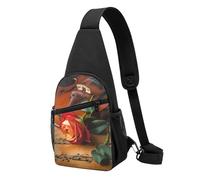 Wooden Violin and Rose Printed Sling Backpacks Casual Crossbody Shoulder Bag Chest Pack for Men Women