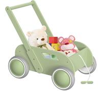 Wooden Walker, Baby Walker for Boys and Girls, Toddler Push & Pull First Walking Toy, Wooden Pram, Baby Walker with Wheels, Gift for Birthday Christmas, Green