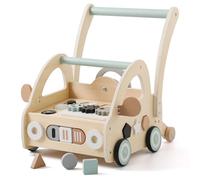 Wooden Walker, Multifunctional Montessori Toy with Shape Sorting Game Board, Baby Walker from 6 Months, Baby Walker with Wheels and Building Blocks, Gift for 1 Year Old Boys and Girls