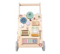 Wooden Walker - Toy Multifunction, 13.5 Inches Adjustable Handle with Quiet Rolling Base, Push Trainer, Learning Cart Structure, Indoor Practice Walking Activities