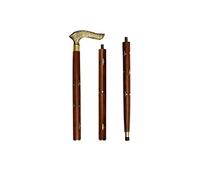 Wooden Walking Cane, 3-Piece Foldable Stick with Engraved Brass Handle, Brass Inlay, Vintage Style