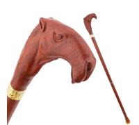 Wooden Walking Cane with Carved Camel Head Handle, Brown, Gold Collar Accent