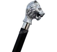 Wooden Walking Stick, Vintage Cane with Brass Lion Handle for Men & Women, Victorian Style Fancy Canes Gifts for Father Mother (Silver)