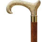 Wooden Walking Stick with Classic Solid Brass Handle Antique Style 36" Adjustable Detachable Lightweight Folding Walking Stick Victorian Gift for Men Women (Gold Brass, Coffee)